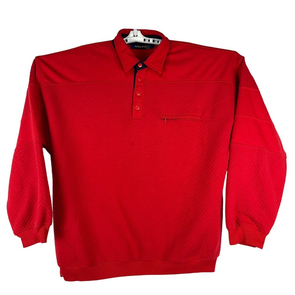 Architect Red Quilted Texture Long Sleeve Polo Shirt Mens Size XL